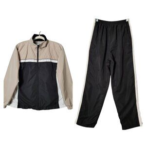 Wilson Mens Y2K Black Beige Colorblock Windbreaker Jacket Pant Track Suit Set M